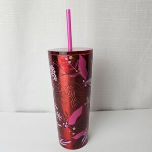 Starbucks Christmas Holiday 2021 Red Stainless Steel Berries Tumbler 16oz-Rare